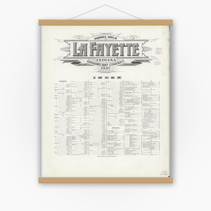Old map wall art mockup — magnetic wood frame on white wall — Sanborn Fire Insurance Map from Lafayette, Tippecanoe County, Indiana (1907), Sheet #0001