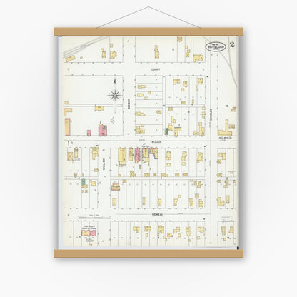 Old map wall art mockup — magnetic wood frame on white wall — Sanborn Fire Insurance Map from White Cloud, Newaygo County, Michigan (1902), Sheet #0002
