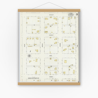 Old map wall art mockup — magnetic wood frame on white wall — Sanborn Fire Insurance Map from Quanah, Hardeman County, Texas (1898), Sheet #0003
