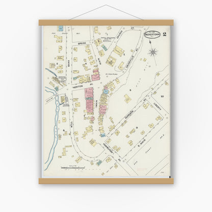 Old map wall art mockup — magnetic wood frame on white wall — Sanborn Fire Insurance Map from Deckertown, Sussex County, New Jersey (1890), Sheet #0002