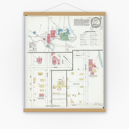 Old map wall art mockup — magnetic wood frame on white wall — Sanborn Fire Insurance Map from Monroeville, Huron County, Ohio (1899), Sheet #0001