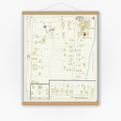 Old map wall art mockup — magnetic wood frame on white wall — Sanborn Fire Insurance Map from Bainbridge, Chenango County, New York (1912), Sheet #0006