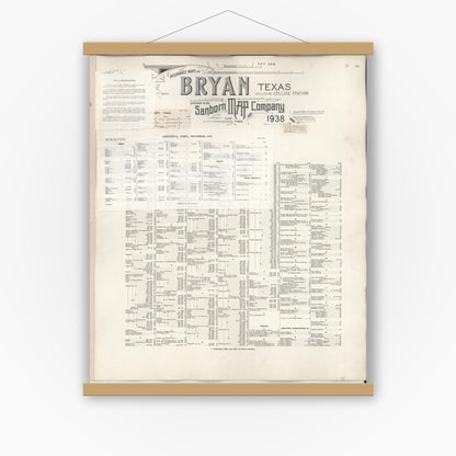 Old map wall art mockup — magnetic wood frame on white wall — Sanborn Fire Insurance Map from Bryan, Brazos County, Texas (1950), Sheet #0001