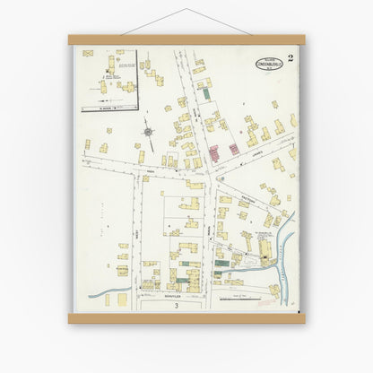 Old map wall art mockup — magnetic wood frame on white wall — Sanborn Fire Insurance Map from Constableville, Lewis County, New York (1909), Sheet #0002
