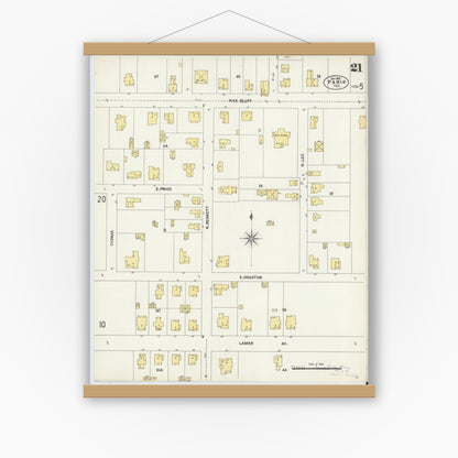 Old map wall art mockup — magnetic wood frame on white wall — Sanborn Fire Insurance Map from Paris, Lamar County, Texas (1902), Sheet #0021