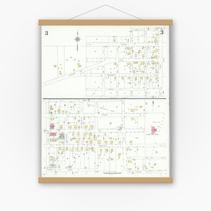 Old map wall art mockup — magnetic wood frame on white wall — Sanborn Fire Insurance Map from Rockwall, Rockwall County, Texas (1934), Sheet #0003