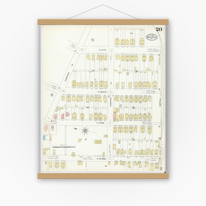 Old map wall art mockup — magnetic wood frame on white wall — Sanborn Fire Insurance Map from Millville, Cumberland County, New Jersey (1908), Sheet #0020