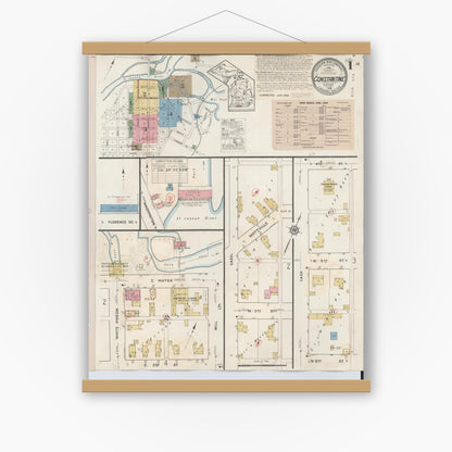 Old map wall art mockup — magnetic wood frame on white wall — Sanborn Fire Insurance Map from Constantine, Saint Joseph County, Michigan (1932), Sheet #0001
