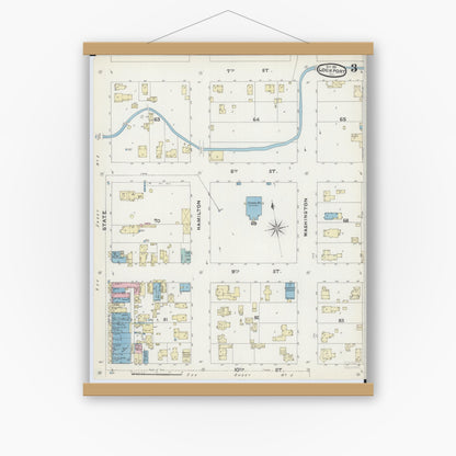 Old map wall art mockup — magnetic wood frame on white wall — Sanborn Fire Insurance Map from Lockport, Will County, Illinois (1891), Sheet #0003