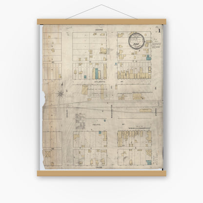 Old map wall art mockup — magnetic wood frame on white wall — Sanborn Fire Insurance Map from Ada, Norman County, Minnesota (1894), Sheet #0001