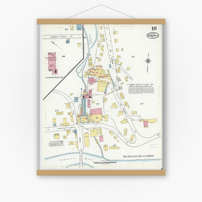 Old map wall art mockup — magnetic wood frame on white wall — Sanborn Fire Insurance Map from Honesdale, Wayne County, Pennsylvania (1920), Sheet #0010