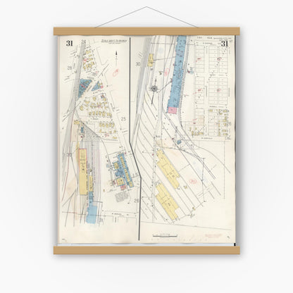 Old map wall art mockup — magnetic wood frame on white wall — Sanborn Fire Insurance Map from Michigan City, La Porte County, Indiana (1948), Sheet #0031