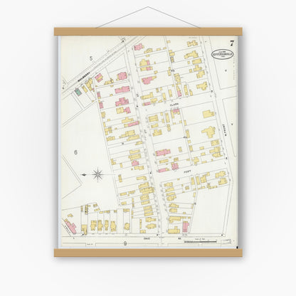 Old map wall art mockup — magnetic wood frame on white wall — Sanborn Fire Insurance Map from Jeffersonville, Clark County, Indiana (1898), Sheet #0007