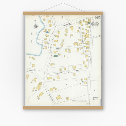 Old map wall art mockup — magnetic wood frame on white wall — Sanborn Fire Insurance Map from Braintree, Norfolk County, Massachusetts (1906), Sheet #0012