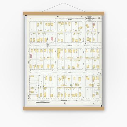 Old map wall art mockup — magnetic wood frame on white wall — Sanborn Fire Insurance Map from Wyandotte, Wayne County, Michigan (1900), Sheet #0003