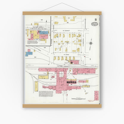 Old map wall art mockup — magnetic wood frame on white wall — Sanborn Fire Insurance Map from Wabash, Wabash County, Indiana (1920), Sheet #0008