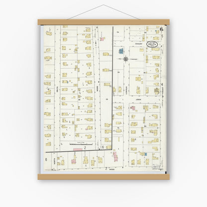 Old map wall art mockup — magnetic wood frame on white wall — Sanborn Fire Insurance Map from Delta, Fulton County, Ohio (1905), Sheet #0010