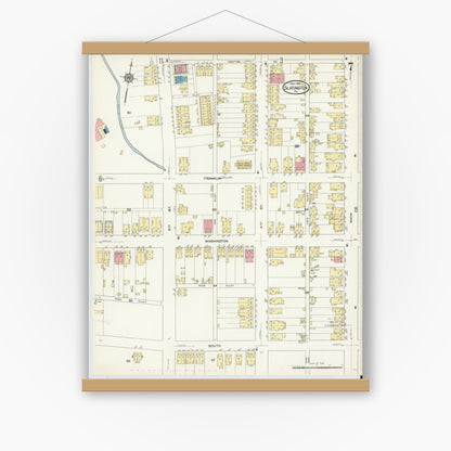 Old map wall art mockup — magnetic wood frame on white wall — Sanborn Fire Insurance Map from Slatington, Lehigh County, Pennsylvania (1913), Sheet #0007
