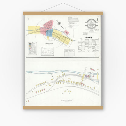 Old map wall art mockup — magnetic wood frame on white wall — Sanborn Fire Insurance Map from Beaverdale, Cambria County, Pennsylvania (1934), Sheet #0001