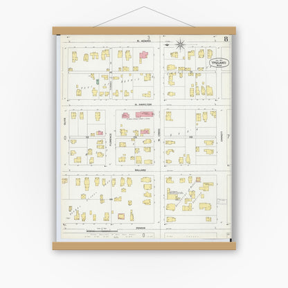 Old map wall art mockup — magnetic wood frame on white wall — Sanborn Fire Insurance Map from Ypsilanti, Washtenaw County, Michigan (1899), Sheet #0008