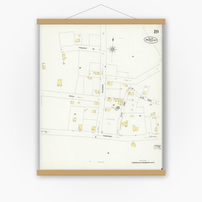 Old map wall art mockup — magnetic wood frame on white wall — Sanborn Fire Insurance Map from Swampscott, Essex County, Massachusetts (1907), Sheet #0019