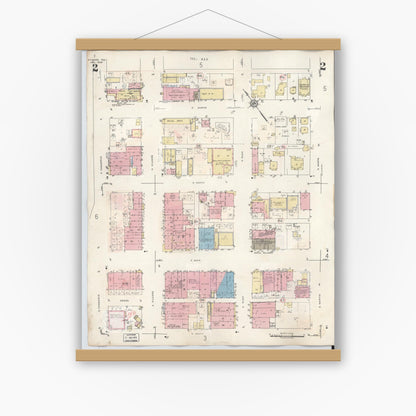 Old map wall art mockup — magnetic wood frame on white wall — Sanborn Fire Insurance Map from Kilgore, Gregg County, Texas (1950), Sheet #0002