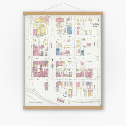 Old map wall art mockup — magnetic wood frame on white wall — Sanborn Fire Insurance Map from Alton, Madison County, Illinois (1902), Sheet #0004