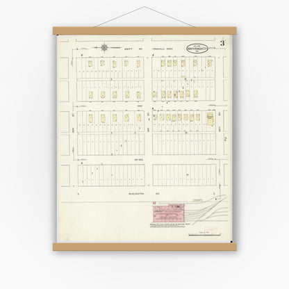 Old map wall art mockup — magnetic wood frame on white wall — Sanborn Fire Insurance Map from North Kansas City, Clay County, Missouri (1914), Sheet #0003