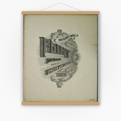 Old map wall art mockup — magnetic wood frame on white wall — Sanborn Fire Insurance Map from Flint, Genesee County, Michigan (1914), Sheet #0001