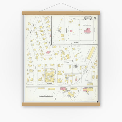 Old map wall art mockup — magnetic wood frame on white wall — Sanborn Fire Insurance Map from Brookville, Montgomery County, Ohio (1901), Sheet #0002