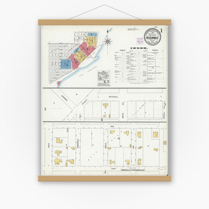 Old map wall art mockup — magnetic wood frame on white wall — Sanborn Fire Insurance Map from Kissimmee, Osceola County, Florida (1904) - Complete Map Set
