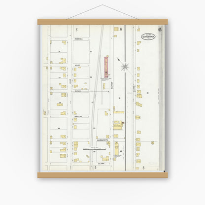Old map wall art mockup — magnetic wood frame on white wall — Sanborn Fire Insurance Map from Duncannon, Perry County, Pennsylvania (1904), Sheet #0006