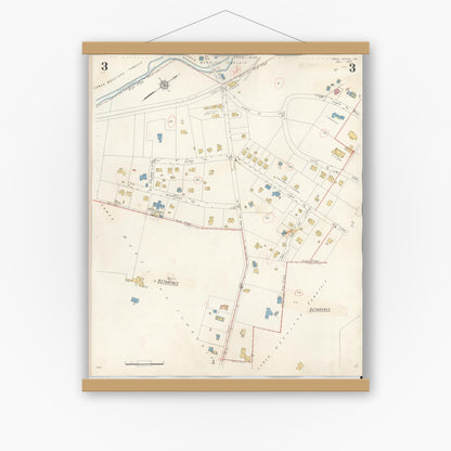 Old map wall art mockup — magnetic wood frame on white wall — Sanborn Fire Insurance Map from Bryn Athyn, Montgomery County, Pennsylvania (1941), Sheet #0003