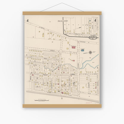 Old map wall art mockup — magnetic wood frame on white wall — Sanborn Fire Insurance Map from Bergenfield, Bergen County, New Jersey (1923), Sheet #0004