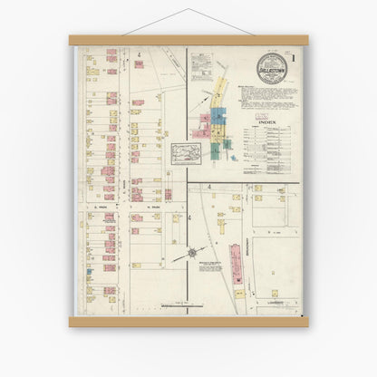 Old map wall art mockup — magnetic wood frame on white wall — Sanborn Fire Insurance Map from Dallastown, York County, Pennsylvania (1913) - Complete Map Set