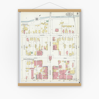 Old map wall art mockup — magnetic wood frame on white wall — Sanborn Fire Insurance Map from Greenville, Darke County, Ohio (1898), Sheet #0003
