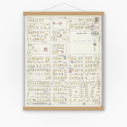 Old map wall art mockup — magnetic wood frame on white wall — Sanborn Fire Insurance Map from Champaign, Champaign County, Illinois (1915), Sheet #0022