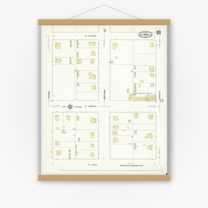 Old map wall art mockup — magnetic wood frame on white wall — Sanborn Fire Insurance Map from San Angelo, Tom Green County, Texas (1913), Sheet #0018