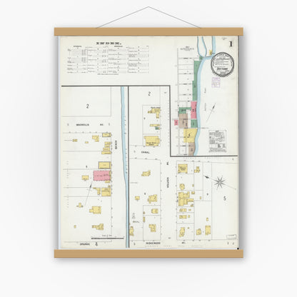 Old map wall art mockup — magnetic wood frame on white wall — Sanborn Fire Insurance Map from Daytona, Volusia County, Florida (1901) - Complete Map Set