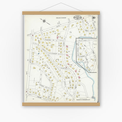 Old map wall art mockup — magnetic wood frame on white wall — Sanborn Fire Insurance Map from Winchester, Middlesex County, Massachusetts (1916), Sheet #0010