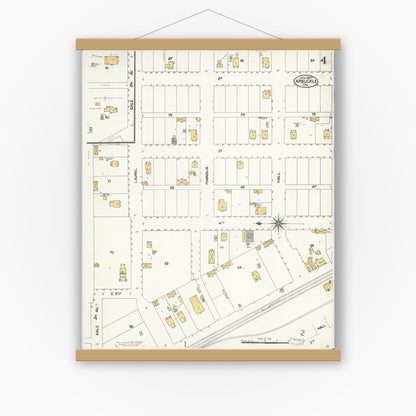 Old map wall art mockup — magnetic wood frame on white wall — Sanborn Fire Insurance Map from Arbuckle, Colusa County, California (1907), Sheet #0004