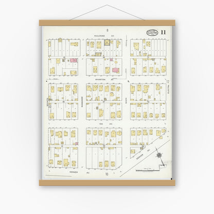 Old map wall art mockup — magnetic wood frame on white wall — Sanborn Fire Insurance Map from Electra, Wichita County, Texas (1919), Sheet #0011