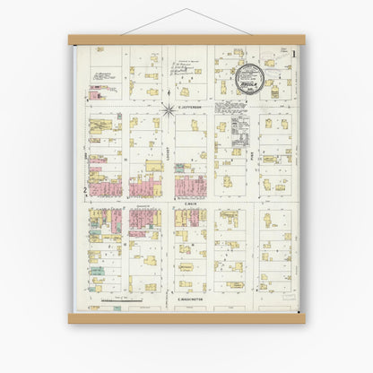 Old map wall art mockup — magnetic wood frame on white wall — Sanborn Fire Insurance Map from Arcola, Douglas County, Illinois (1897) - Complete Map Set
