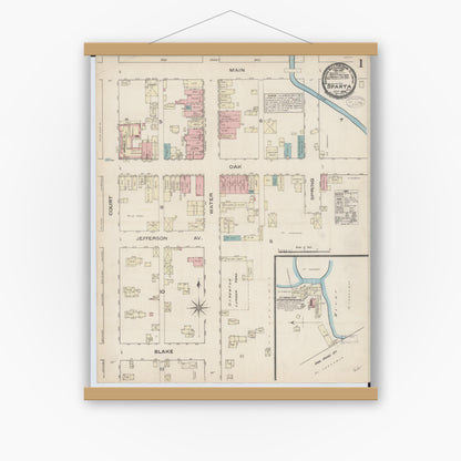 Old map wall art mockup — magnetic wood frame on white wall — Sanborn Fire Insurance Map from Sparta, Monroe County, Wisconsin (1884) - Complete Map Set
