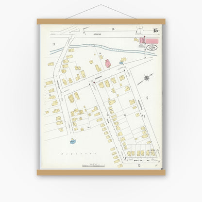 Old map wall art mockup — magnetic wood frame on white wall — Sanborn Fire Insurance Map from Ilion, Herkimer County, New York (1912), Sheet #0015