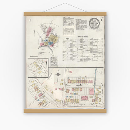 Old map wall art mockup — magnetic wood frame on white wall — Sanborn Fire Insurance Map from Pitcairn, Allegheny County, Pennsylvania (1948), Sheet #0001