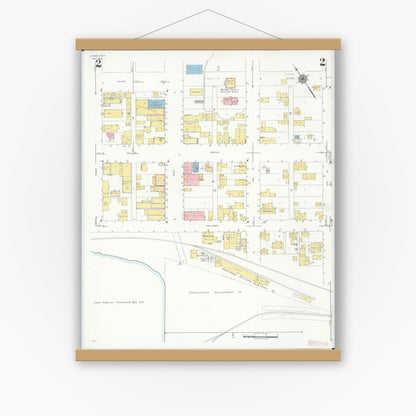 Old map wall art mockup — magnetic wood frame on white wall — Sanborn Fire Insurance Map from L'Anse, Baraga County, Michigan (1938), Sheet #0002