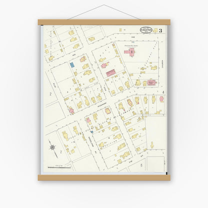 Old map wall art mockup — magnetic wood frame on white wall — Sanborn Fire Insurance Map from Kingston, Ross County, Ohio (1915), Sheet #0003