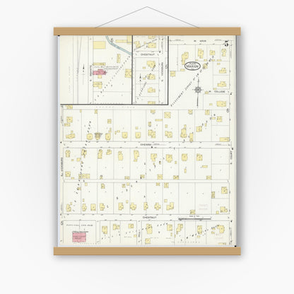Old map wall art mockup — magnetic wood frame on white wall — Sanborn Fire Insurance Map from Marion, Williamson County, Illinois (1913), Sheet #0005