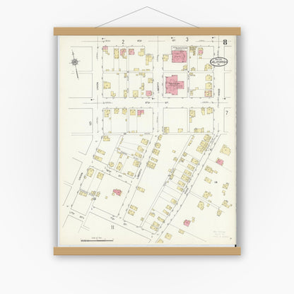 Old map wall art mockup — magnetic wood frame on white wall — Sanborn Fire Insurance Map from California, Washington County, Pennsylvania (1913), Sheet #0008